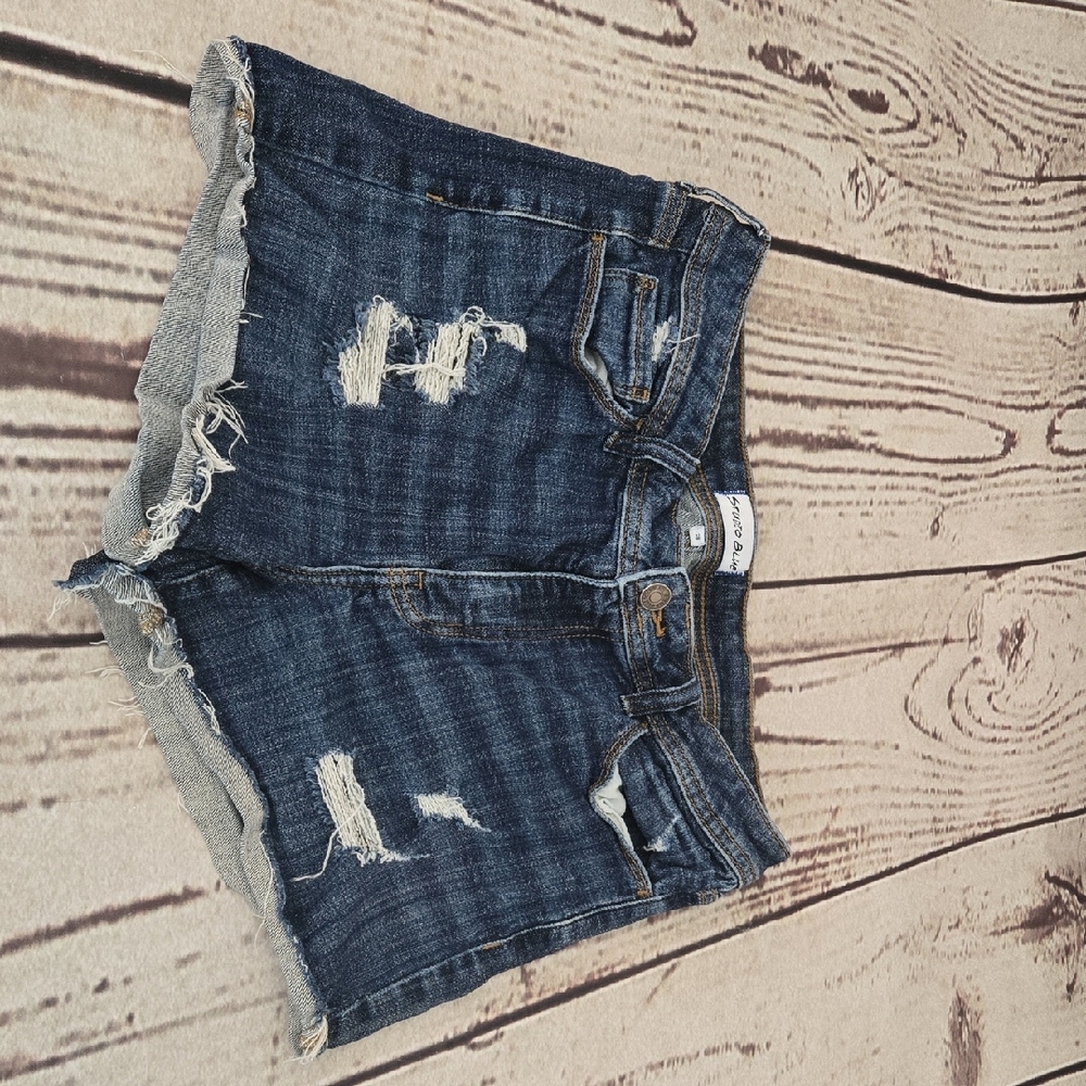 Studio Blue Womens Dark Distressed Denim Jean Shorts